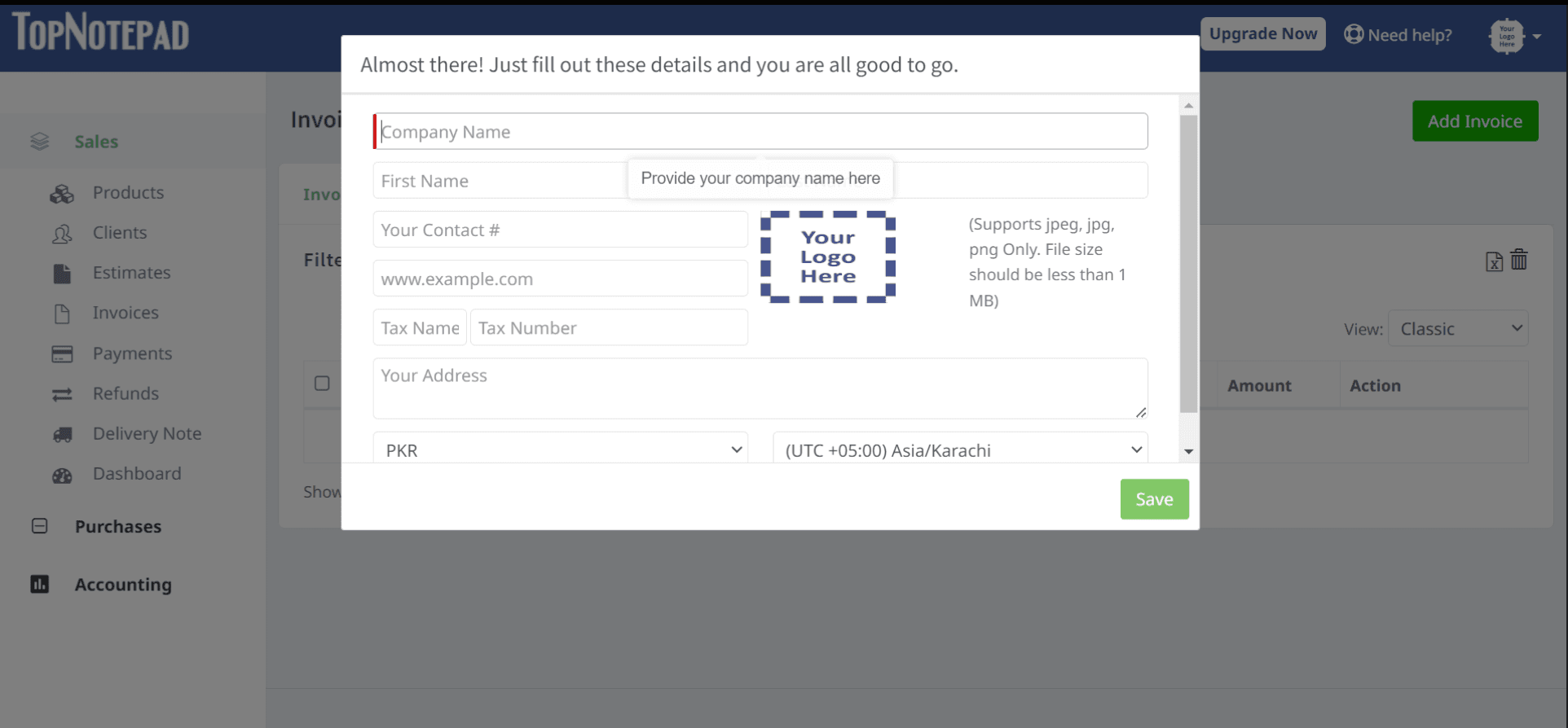 TopNotepad — SaaS invoicing dashboard